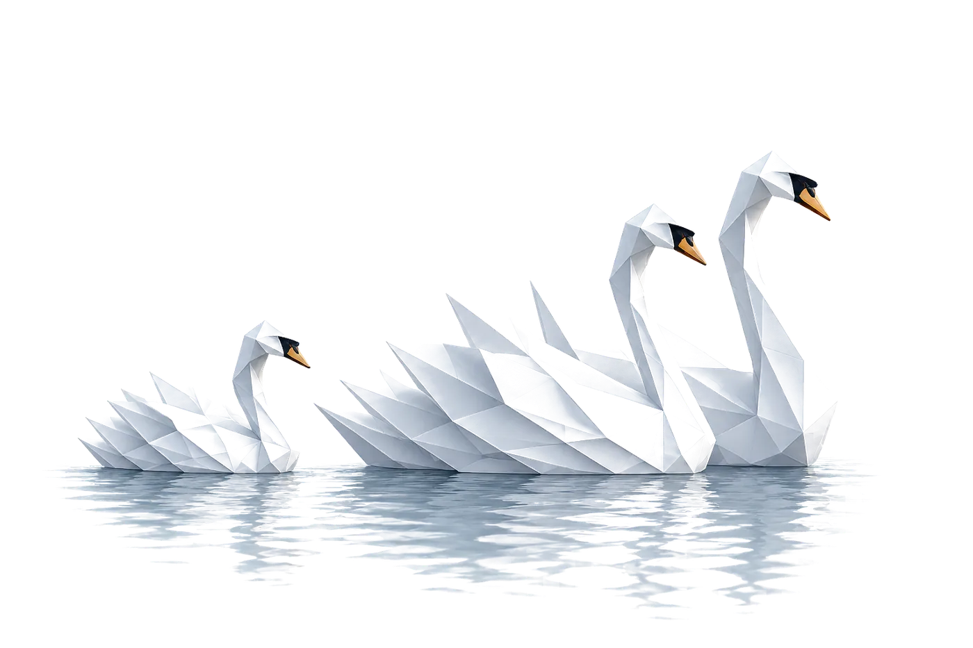 A family of origami swans on still water — a quiet symbol of disciplined wealth management